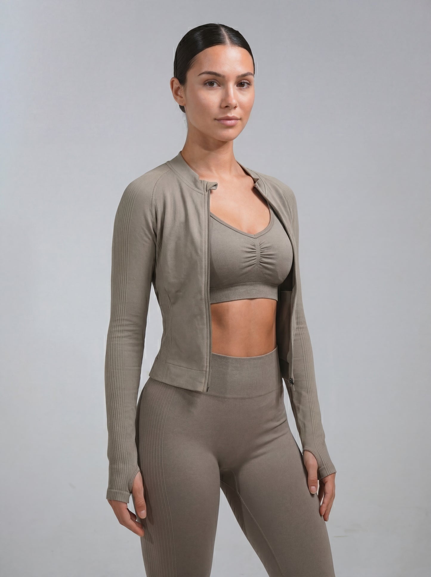 YAA Aura Zip Top - Sandstone Grey
