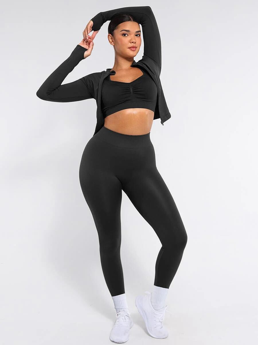 Seamless High Waisted Leg Shaping Slimming Yoga Legging - Black