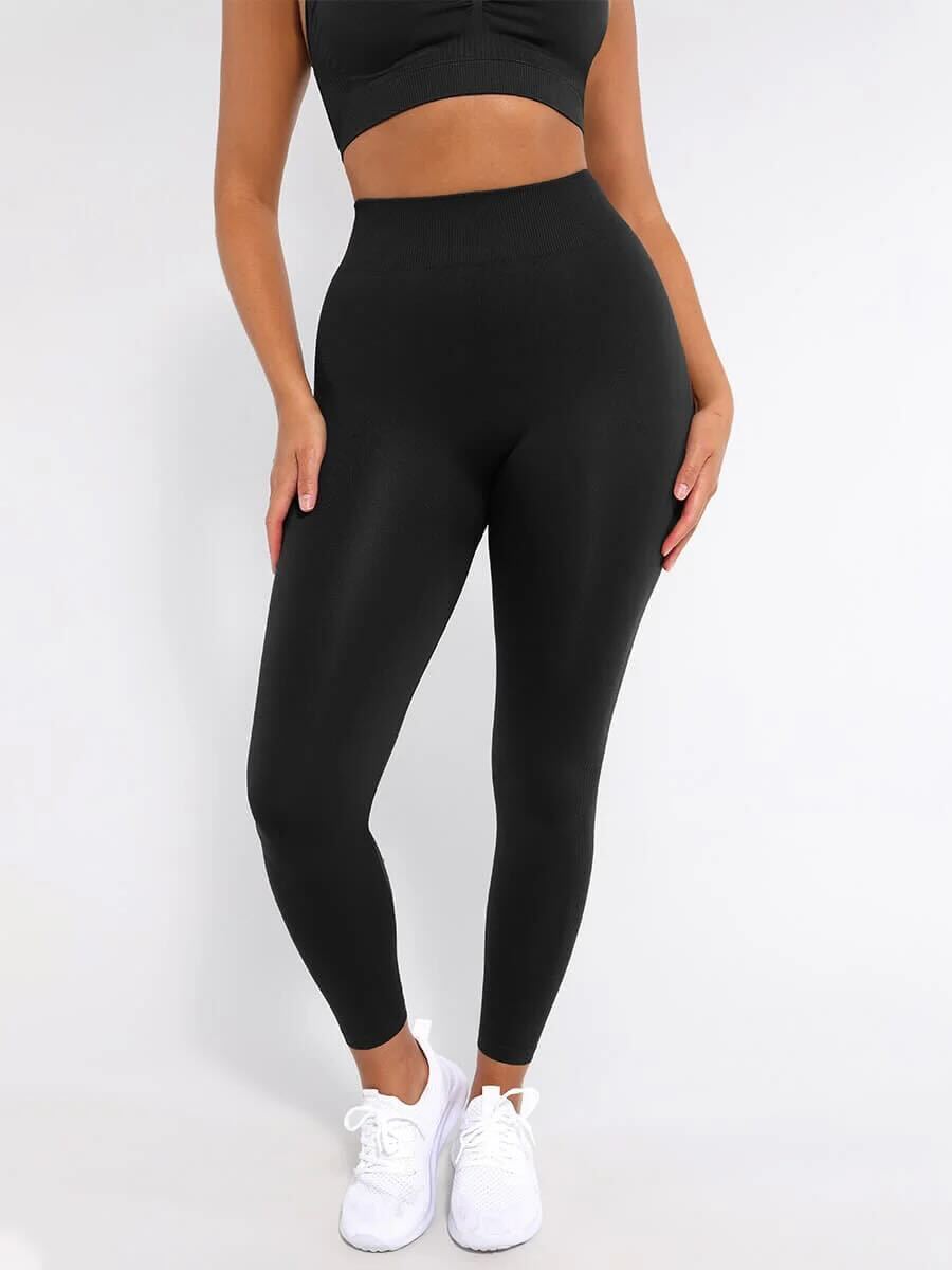 Seamless High Waisted Leg Shaping Slimming Yoga Legging - Black