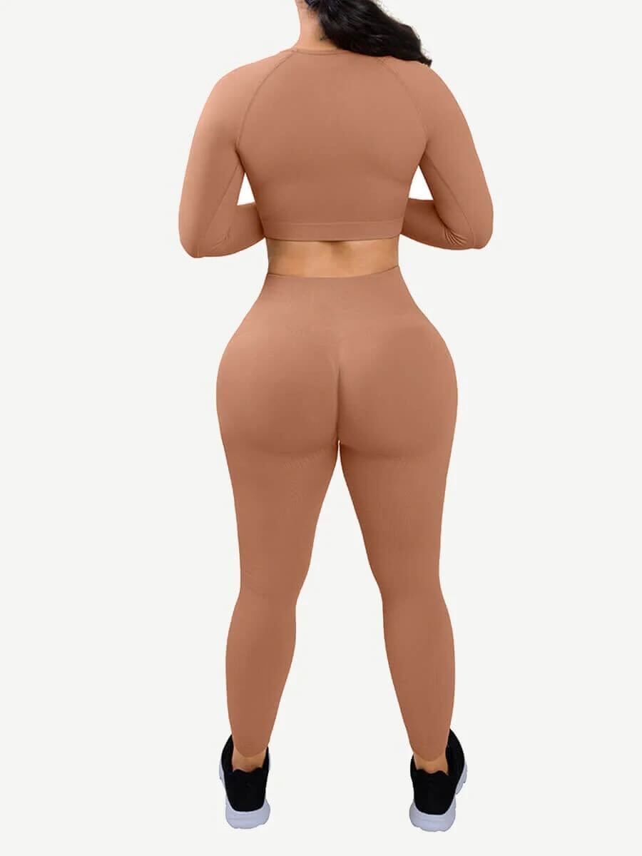 Eco-friendly 3D Printing Thumbhole Seamless Sportswear - Brown