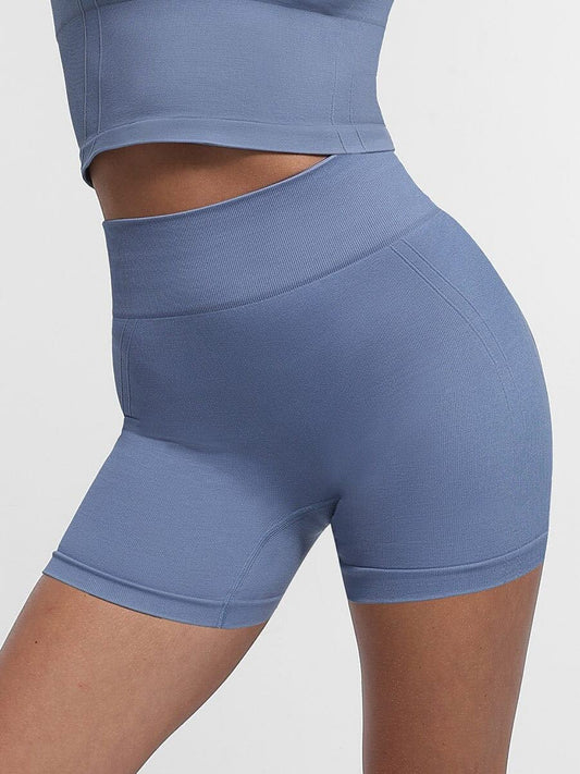 Seamless High-Waisted Peach Buttocks Shaping Yoga Shorts - Dusty Blue