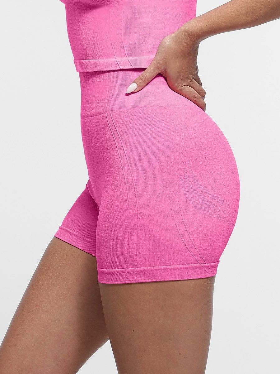 Seamless High-Waisted Peach Buttocks Shaping Yoga Shorts - Hot Pink