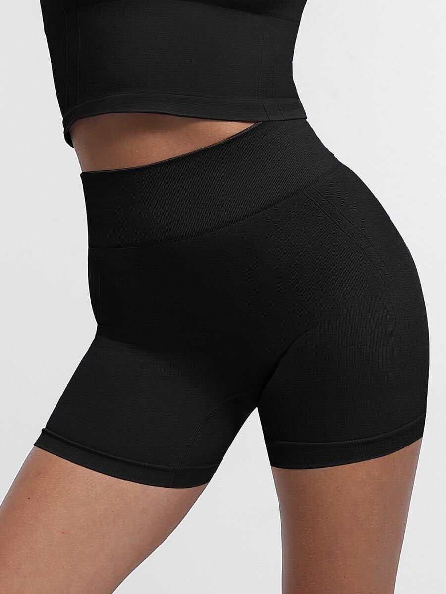 Seamless High-Waisted Peach Buttocks Shaping Yoga Shorts - Black