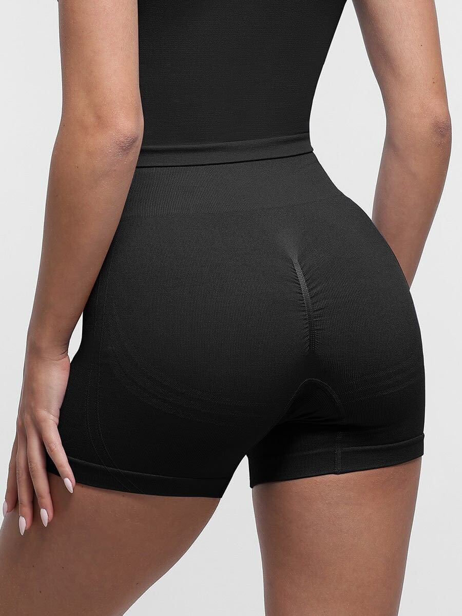 Seamless High-Waisted Peach Buttocks Shaping Yoga Shorts - Black