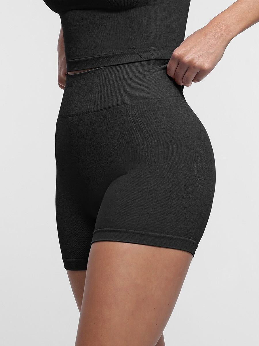 Seamless High-Waisted Peach Buttocks Shaping Yoga Shorts - Black