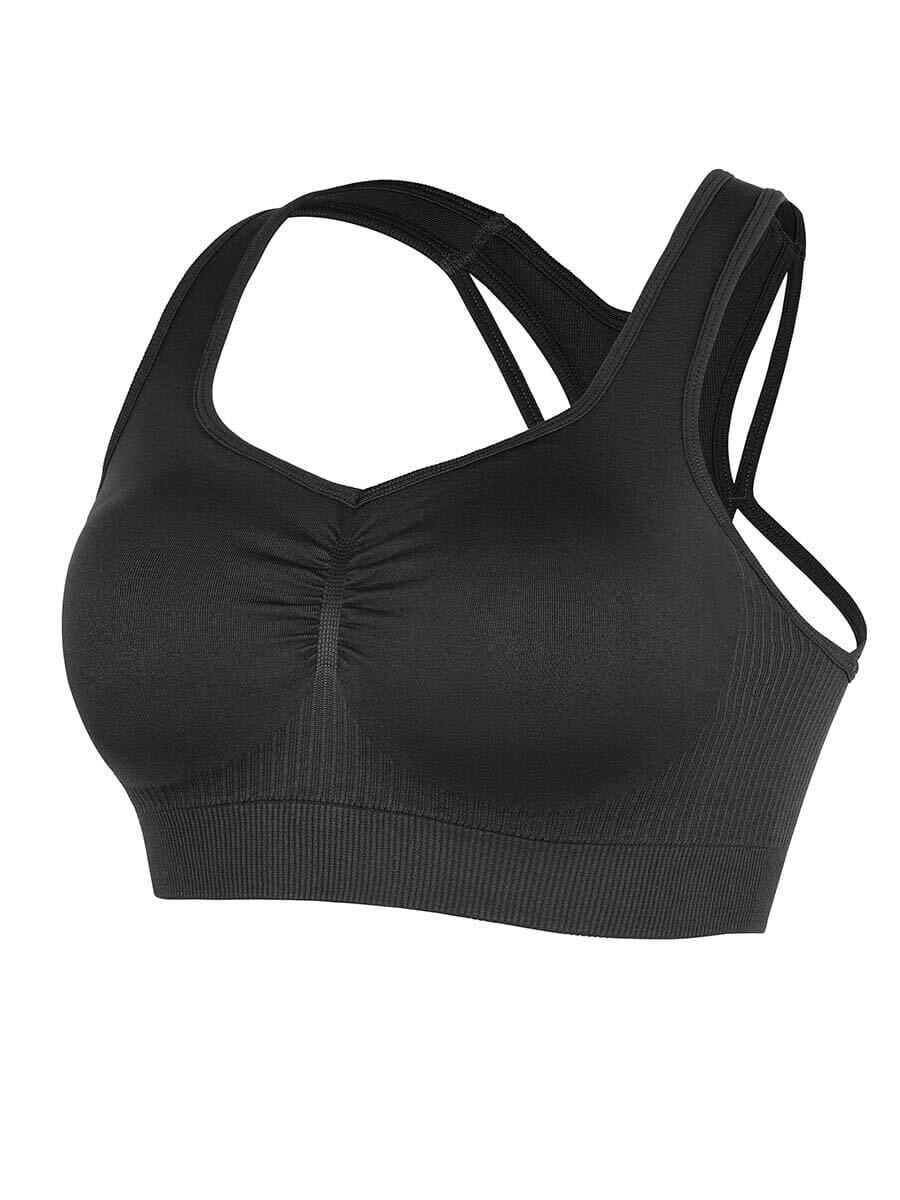Seamless Bust Support Racerback Sports Bra with Removable Cups - Black