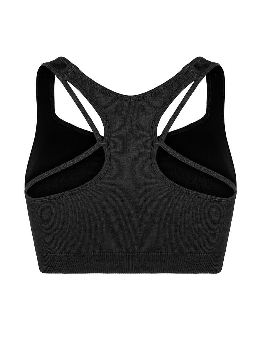 Seamless Bust Support Racerback Sports Bra with Removable Cups - Black