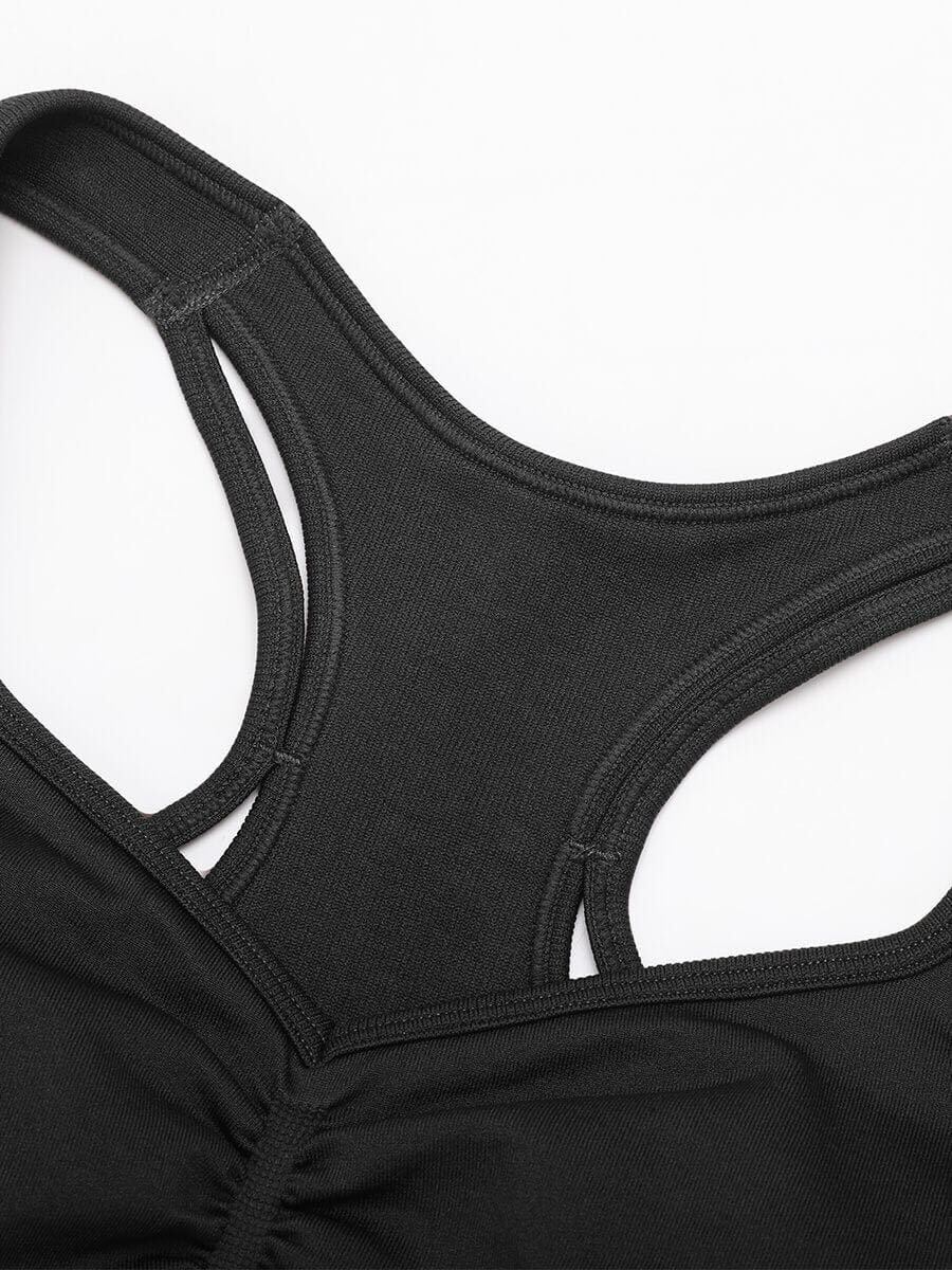 Seamless Bust Support Racerback Sports Bra with Removable Cups - Black