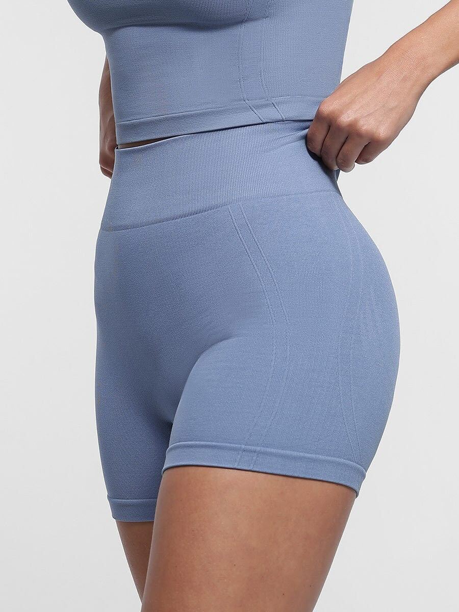 Seamless High-Waisted Peach Buttocks Shaping Yoga Shorts - Dusty Blue