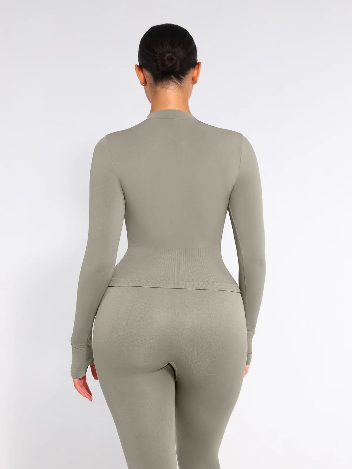 Seamless Full Zipper Running Top with Thumb Holes - Sage
