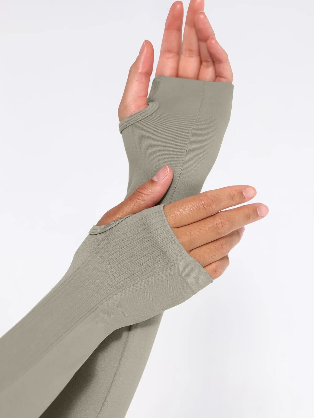 Seamless Full Zipper Running Top with Thumb Holes - Sage