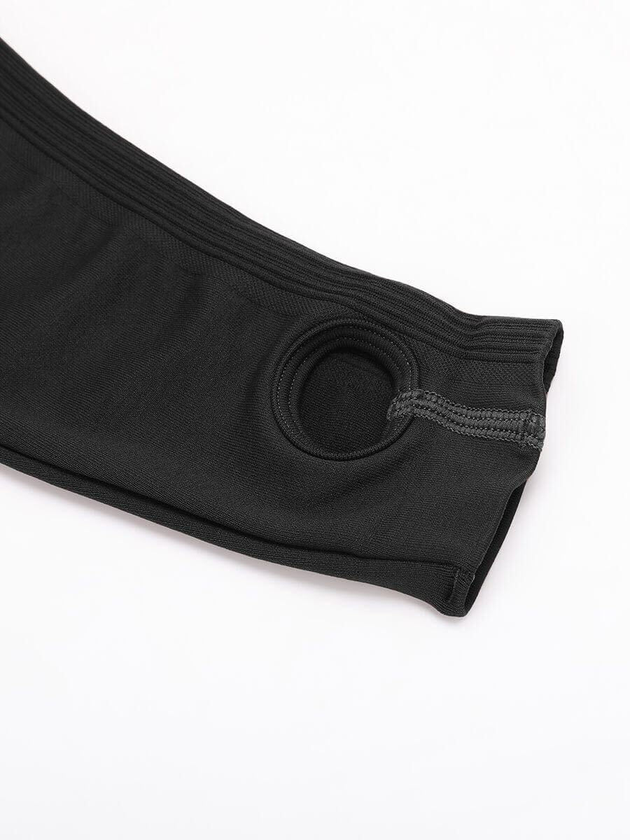 Seamless Full Zipper Running Top with Thumb Holes - Black