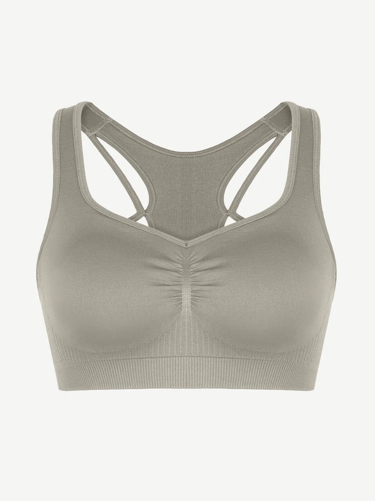 Seamless Bust Support Racerback Sports Bra with Removable Cups - Sage