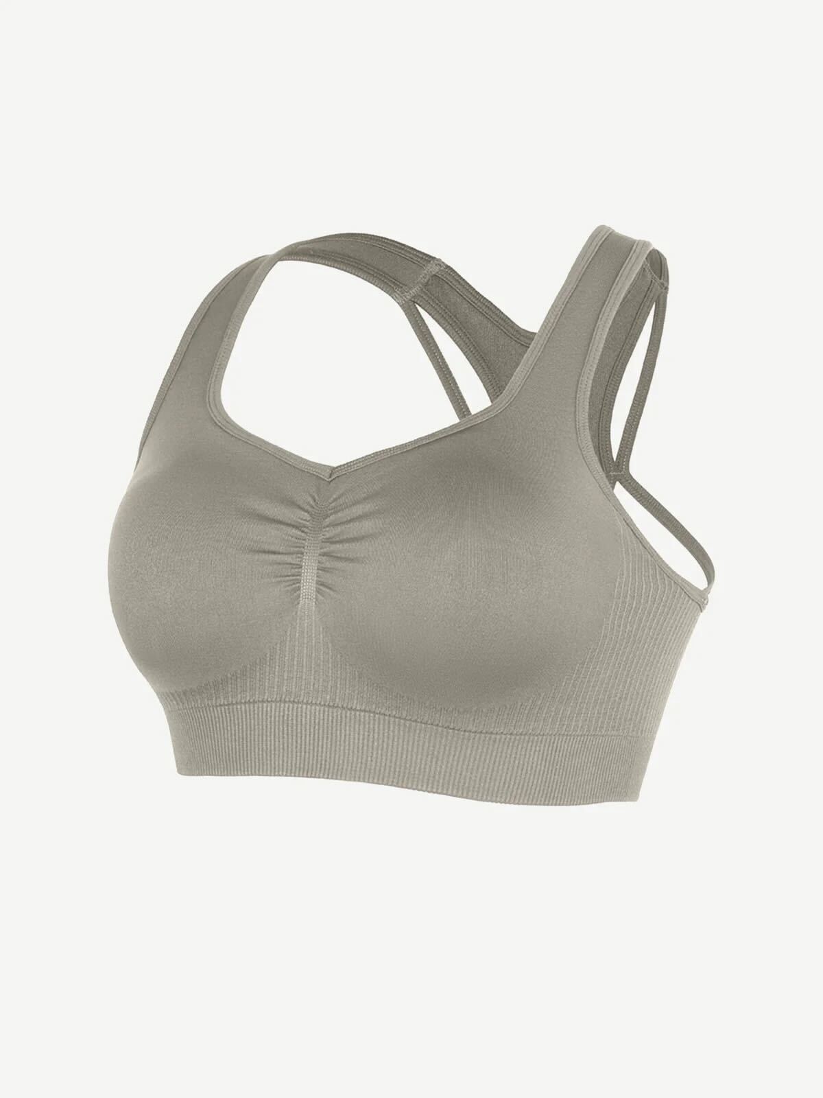 Seamless Bust Support Racerback Sports Bra with Removable Cups - Sage