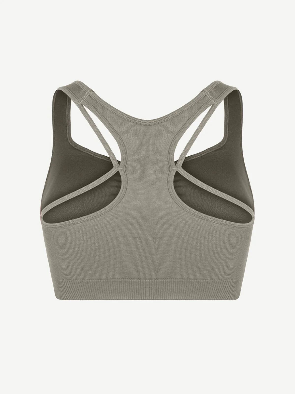 Seamless Bust Support Racerback Sports Bra with Removable Cups - Sage