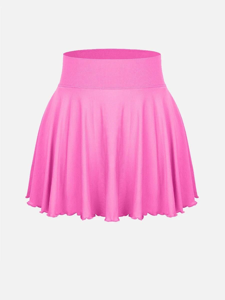 Mid-Waist A Line Skirt Flared Ruffle Hem Built in Shorts with Pockets - Rose Pink