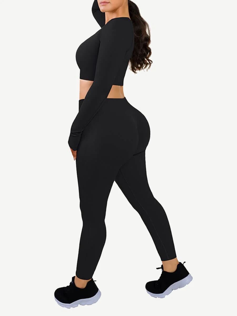 Eco-friendly 3D Printing Thumbhole Seamless Sportswear - Black