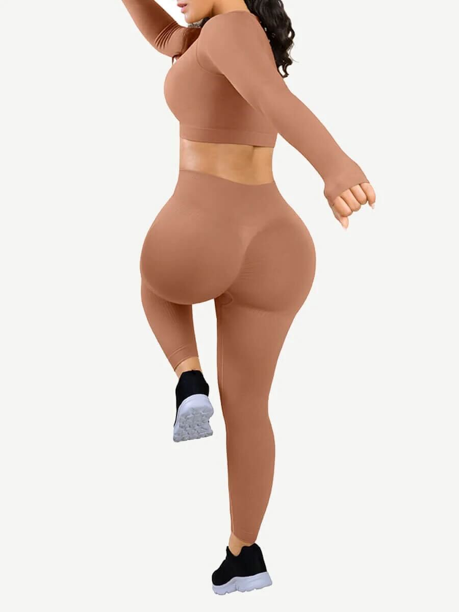 Eco-friendly 3D Printing Thumbhole Seamless Sportswear - Brown